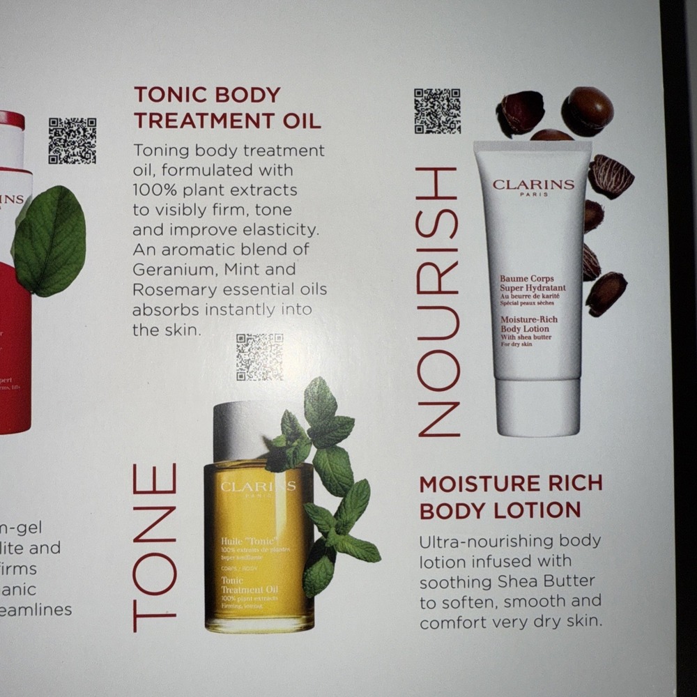 CLARINS BODY BASICS Kit Body Fit, Scrub, Tonic Treatment Oil, Body Lotion NIB - Picture 4 of 4